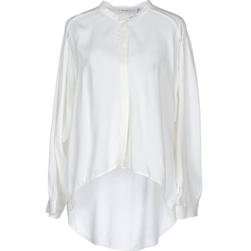 See by Chloe NWT Ivory Cream Crepe Viscose Long Sleeve Hi-Low Blouse Top 8